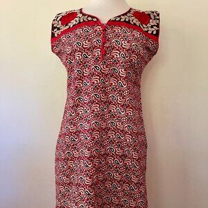 Cotton India Blockprint Embroidered Tunic Dress Roses & Paisley